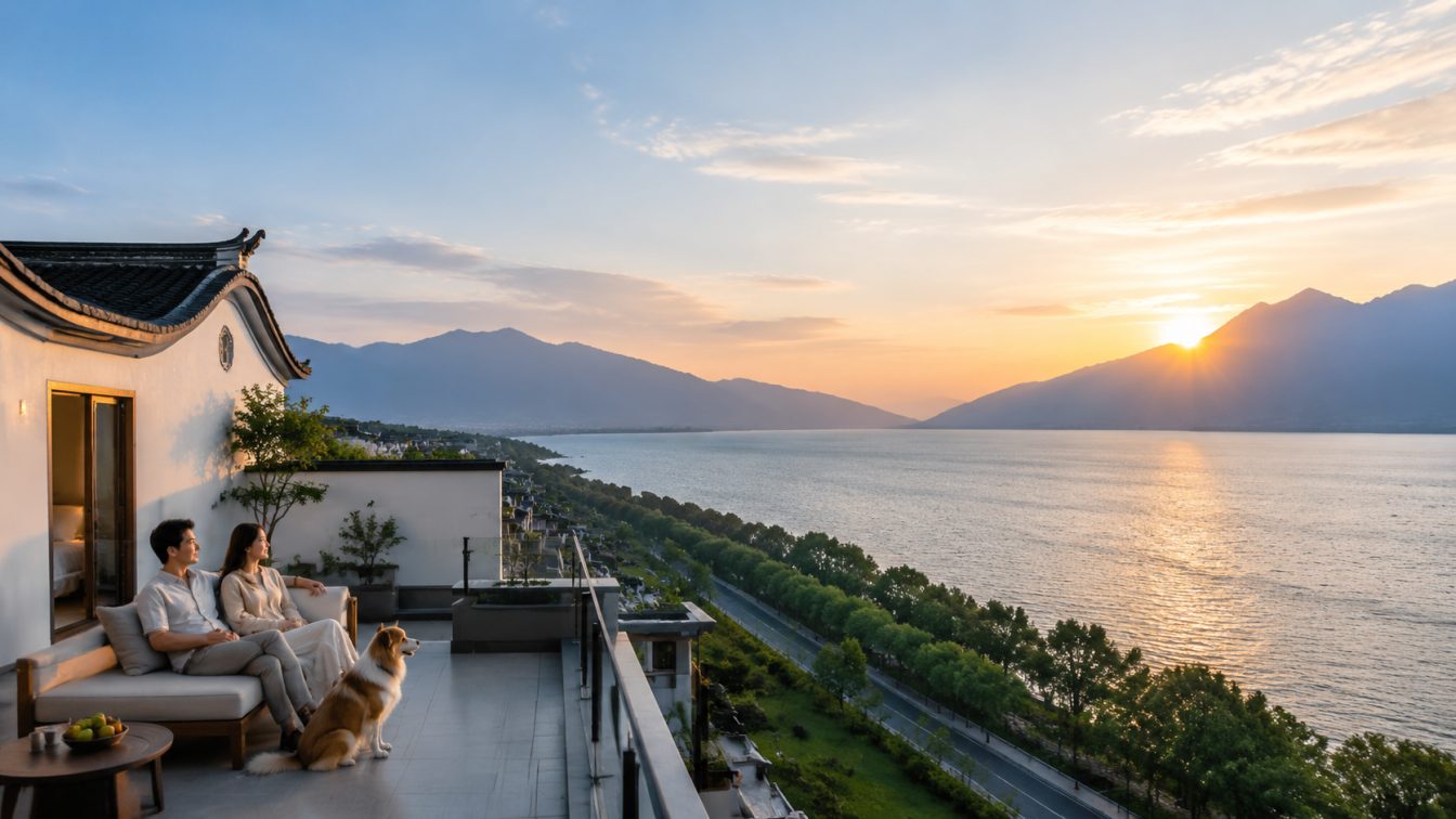 易门县携宠住进洱海落日